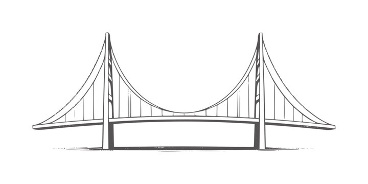 Hand drawn of a suspension bridge with two towers and cables architecture structure