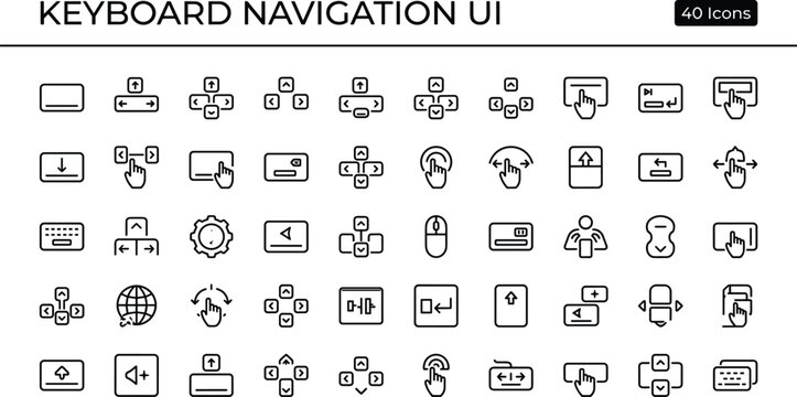 Keyboard Navigation UI Line Icon Set With Shortcut Keys Cursor Controls Input Commands And Interface Interaction Symbols