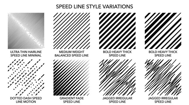 Set of Various Speed Line Style Variations for Manga and Comics.