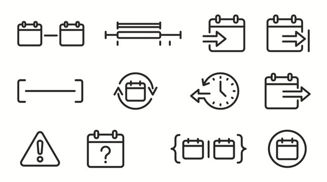Set of calendar and time management line icons.