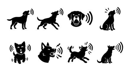 Obraz premium Dog Barking Sound Icons, Canine Communication Vector Silhouettes, Animal Noise Alerts
