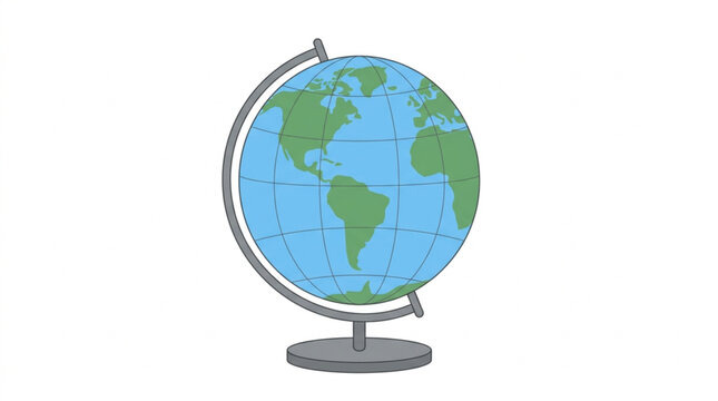 A detailed illustration of a globe with continents and oceans clearly visible, mounted on a stand, representing global geography and exploration