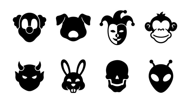 Vector Icon Set: Animal, Character, and Spooky Faces Collection