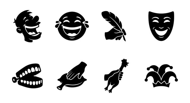 Comedy Icons Set: Laughter, Pranks, and Humor Vector Graphics Collection