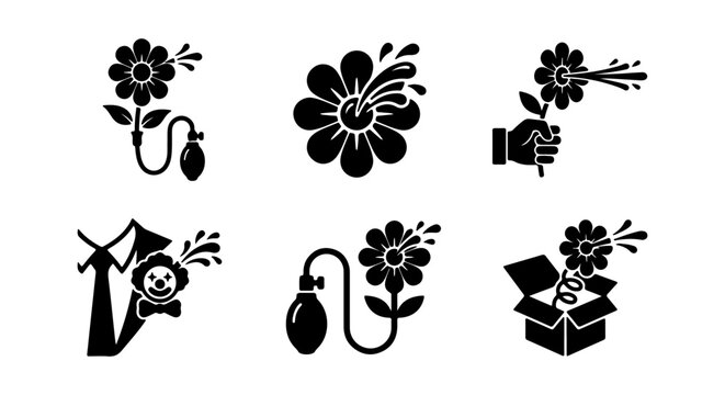 Flower Gag Icons, Prank Flower Spritzers, Surprise Flower Box, Novelty Tie Icon Set