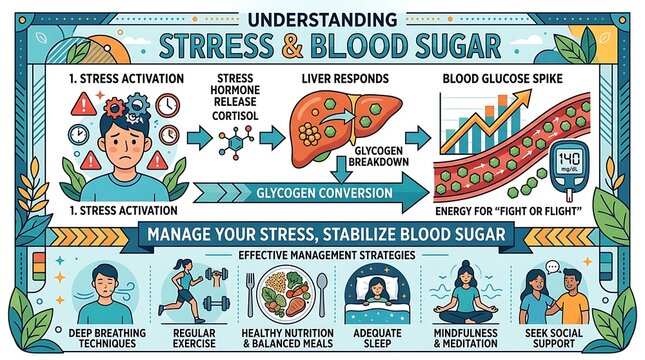 Infographic explaining how stress affects blood sugar levels