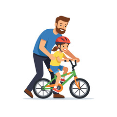 Fototapeta premium Father and Child Riding Bicycle with Training Wheels Outdoor Happy Family Moment