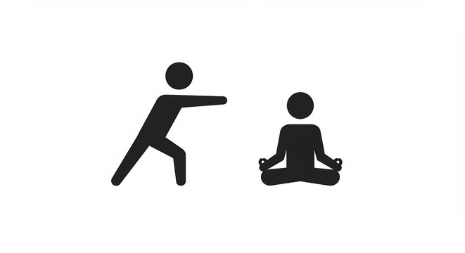 軽やかに運動する人と静かに座る瞑想者心の平和と身体の調和を象徴するシンプルなデザインアイコン. AI Generated