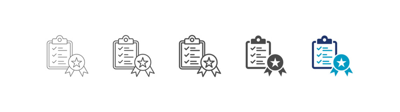 accreditation icon set consisting of multiple styles vector illustration. editable stroke