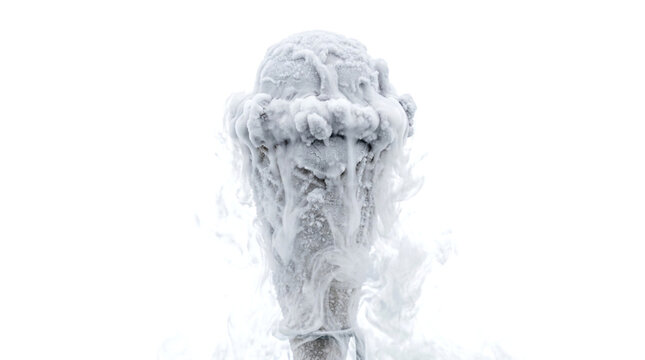 Ice cream scoop wrapped in intense cold dry ice vapor with icecream