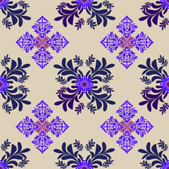 Fototapeta premium A luxurious dense vector background presenting symmetric botanical floral arrangements and decorative baroque ornaments over a soft premium cream canvas.