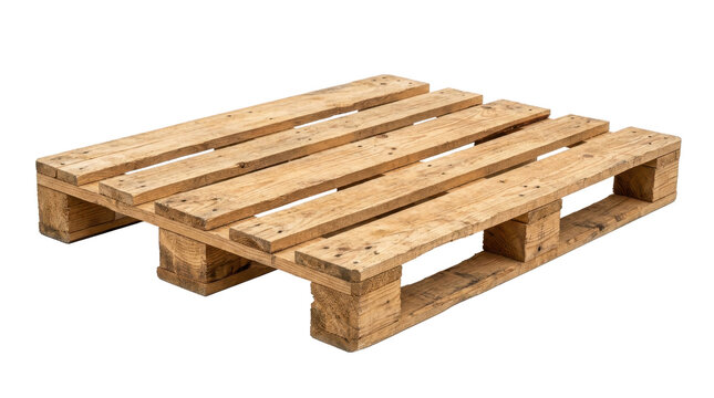 A single wooden pallet on a white background, showcasing its natural texture and rustic charm.