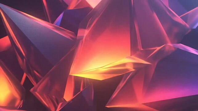 Abstract geometric crystal formation illuminated with vibrant colors