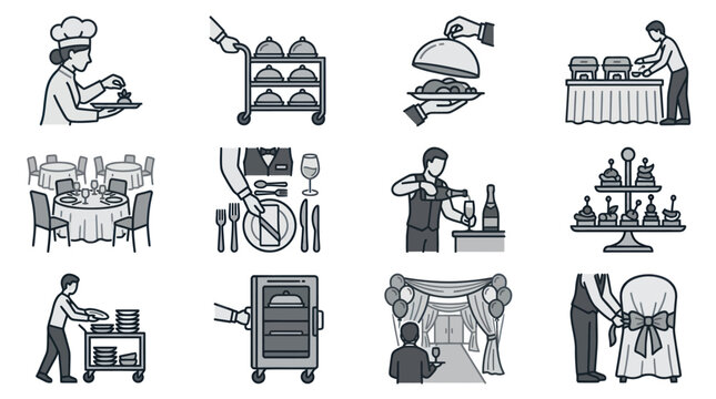 Catering staff serving food and drinks.