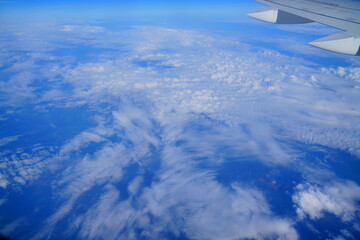 Fototapeta premium a mix of altocumulus and cirrus clouds viewed from an aircraft.
