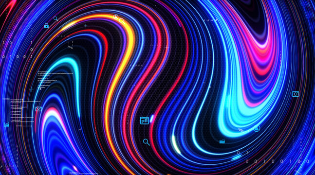 デジタルテクノロジーのコンセプト背景素材。DX、スパイラル、変化、ネットワーク、システム、AI