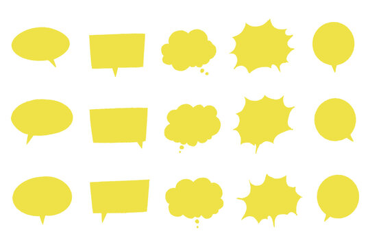 Speech bubble set hand drawn yellow solid fill assorted shapes