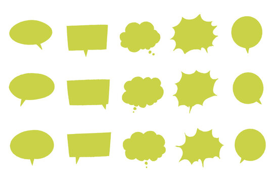Speech bubble set hand drawn light green solid fill assorted shapes