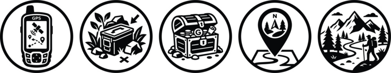 Adventure and outdoor exploration badge icon collection featuring survival wildlife travel balloon and mountain themes © Rakib