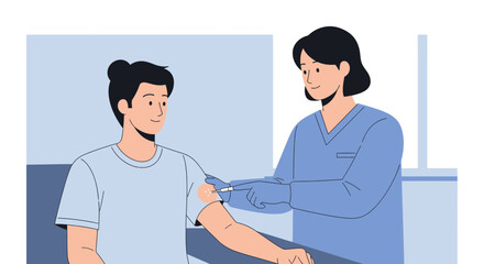 Fototapeta premium Doctor giving patient injection in clinic, healthcare illustration