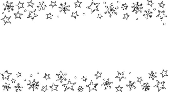 A festive scene featuring intricate snowflakes and circles floating gently.