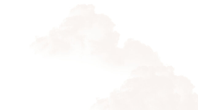 A soft and fluffy beige cloud formation floats elegantly in the air with a gentle texture and light hazy atmosphere captured in a minimalist style on transparent backround