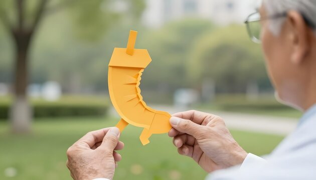 Medical professional with a paper stomach cutout, representing appendix cancer awareness and support for patients and caregivers