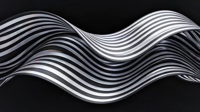 Abstract flowing wave lines with black and white stripes