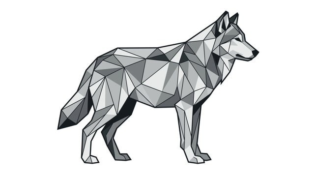 Stylized geometric polygonal wolf illustration in monochrome design for modern graphics