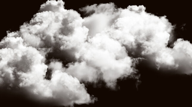 A massive fluffy white cumulus cloud formation displays intricate texture and soft lighting in this detailed high resolution photograph captured against a dark backround png