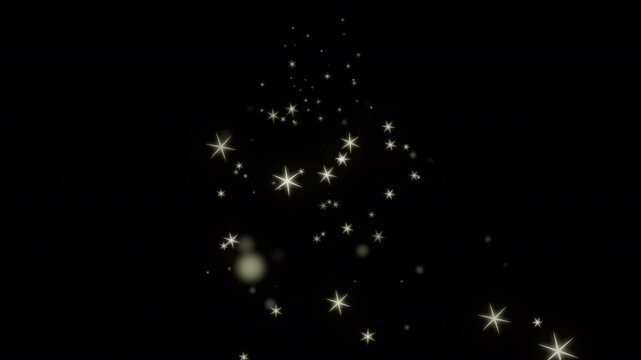 Golden bokeh particles create an abstract digital effect with glowing white stars.
