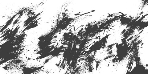 Obraz premium Abstract Black Ink Splashes and Expressive Brush Strokes on White Background Vector Grunge Texture Illustration