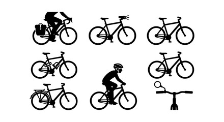 Obraz premium Diverse Bicycle Silhouettes, Cyclist Icons, Vector Graphics for Transportation and Sport