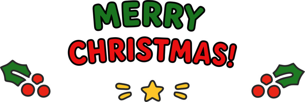 Merry Christmas lettering template with festive decorative elements vector illustration