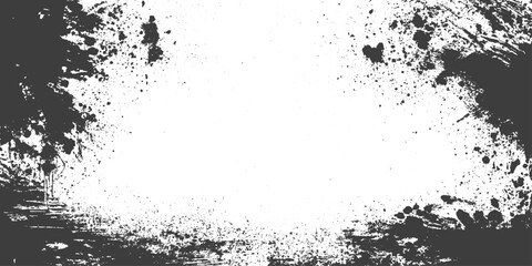 Fototapeta premium Black and White Grunge Vector Background with Ink Splatter and Distressed Texture Border
