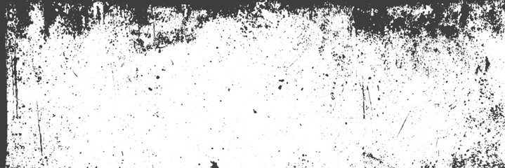 Fototapeta premium Black and White Grunge Vector Texture Banner with Distressed Grainy and Scratched Industrial Pattern for Graphic Design Overlays