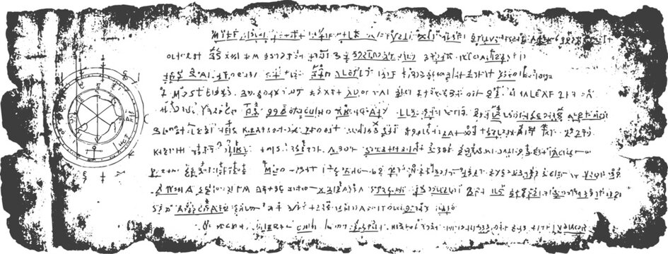 Ancient Manuscript Fragment with Alchemical Symbols and Mysterious Script Vector Illustration