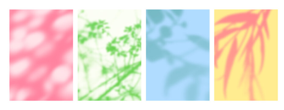 Tree Leaf Shadow Background. Color Summer Gobo Light Overlay. Abstract Gradient Plant Leaves Shadows. Spring Vector Branch Silhouettes with Gradation on Pastel Colored Bg.