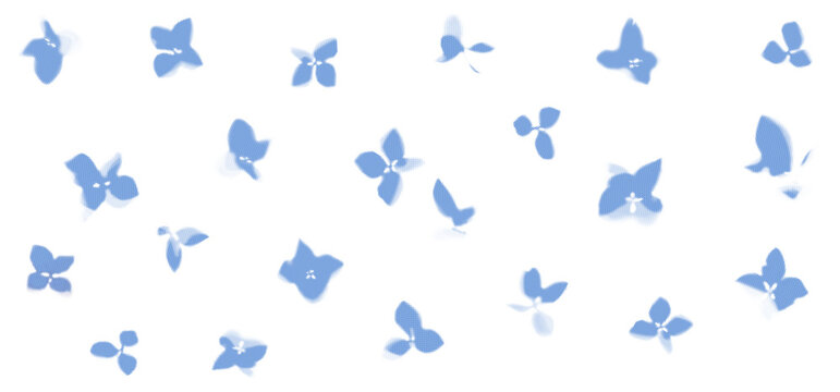 Halftone Cyanotype Blue Flowers. Hydrangea Leaves Vector Photocopy. Grunge Grain Floral Collage. Scrapbook Blue Cyanotype Flower Seamless Pattern.