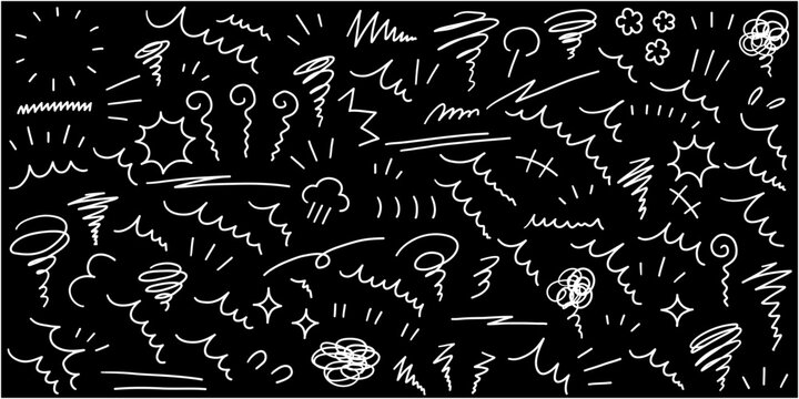 手書きの飾りイラストのベクターイラストセット。手描き、集中線、モヤモヤ、注目
