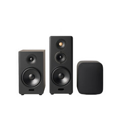 Fototapeta premium Three black computer speakers on display