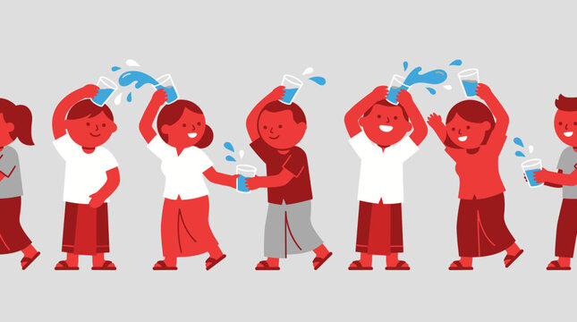People celebrating Southeast Asian water festival illustration