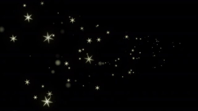 Golden bokeh particles flow in a bright hexagonal stream against black backgrounds.