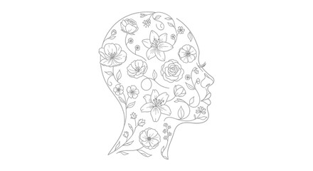 Floral Human Profile Line Art Illustration © Mak