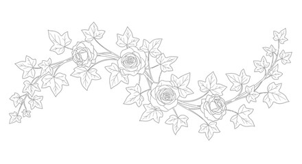 Obraz premium Floral Rose and Ivy Garland Line Art Illustration