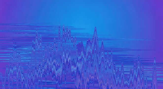 Abstract blue and purple background showing severe spatial deformation and wave-like noise patterns, suitable for modern technological design, distortion, noise, pattern