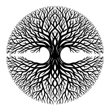 Stylized Tree of Life Symbol in a Circle.