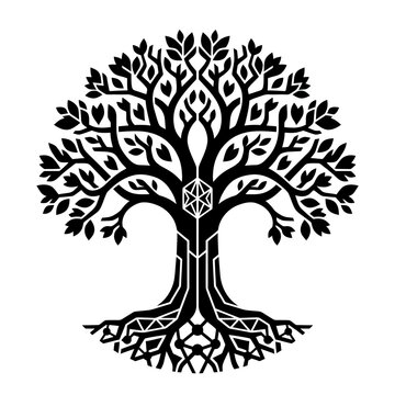 Stylized Tree of Life with Geometric Symbol in Trunk.
