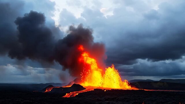 Volcanic Fury: Lightning Storm in Ash Cloud
