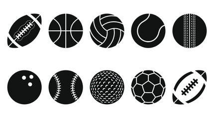 Obraz premium Minimalist Sports Ball Icon Set – Black and White Vector Collection